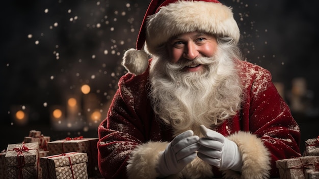 Santa claus in the dark room christmas interior new year conceptgenerative ai