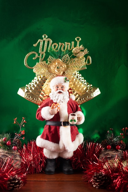 Santa Claus decoration on the table on a Christmas  background