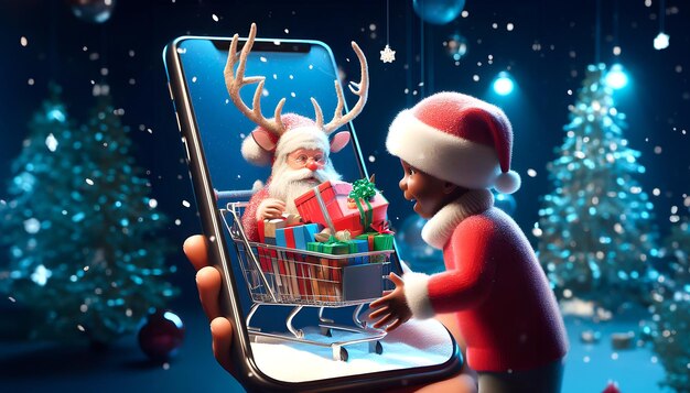 Photo santa claus delivering virtual gift