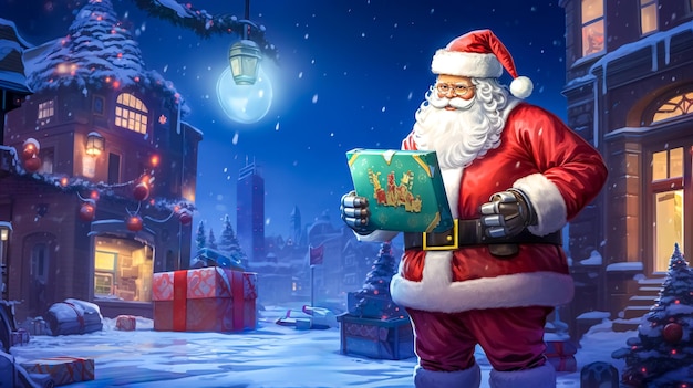 Santa Claus delivers Christmas gifts for the holidays made Generative AI High quality illustration