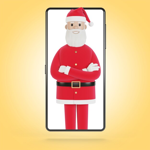 Santa claus delivers gifts online gifts to people smartphone\
screen with santa claus online shopping delivery 3d illustration in\
cartoon style