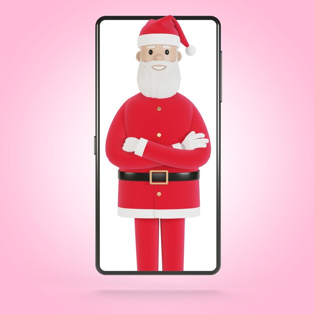 Santa claus delivers gifts online gifts to people smartphone\
screen with santa claus online shopping delivery 3d illustration in\
cartoon style