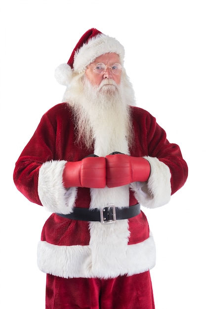 Santa Claus draagt ​​bokshandschoenen
