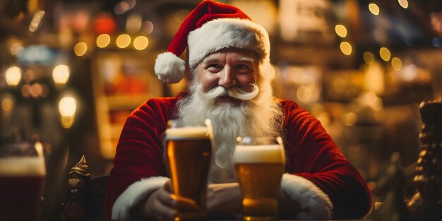 Фото Санта-клаус пьет пиво на рождество