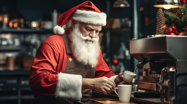 Santa Claus drinking coffee in the house Generative Ai