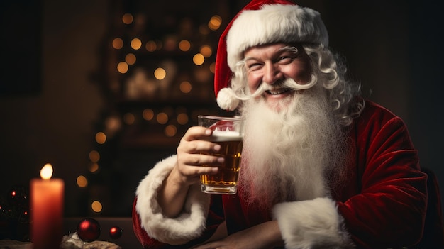 santa claus drinks champagne at christmas celebration