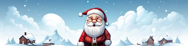 Santa Claus and elves in snowy Christmas scene