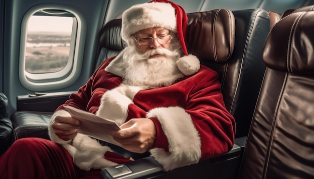 Santa Claus Embarks on an Airplane Adventure Generative AI