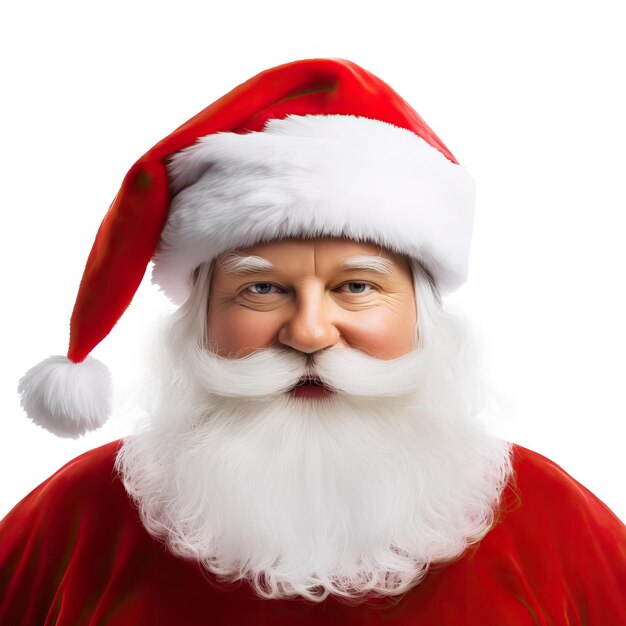 Santa claus face portrait with beard and hat on a white background New year and christmas concept