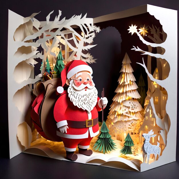 Santa Claus Father Christmas paper cutout style illustration