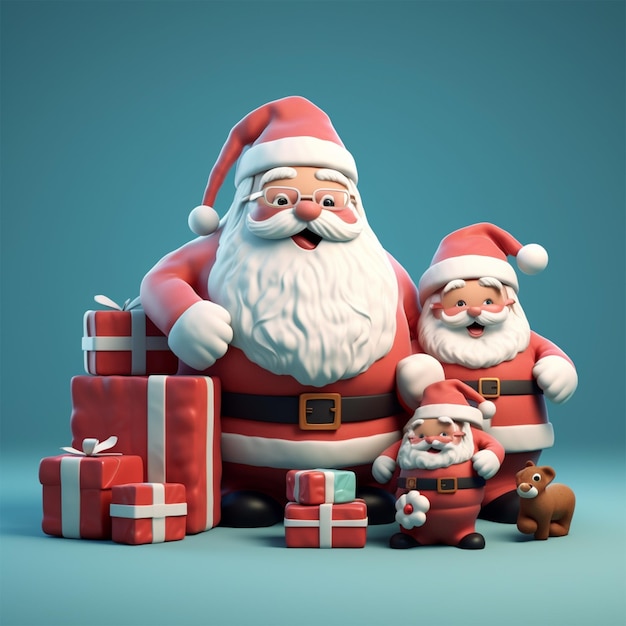 santa claus and friends with christmas gift 3d rendering