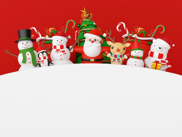 Santa Claus and friends with copy space 3d rendering