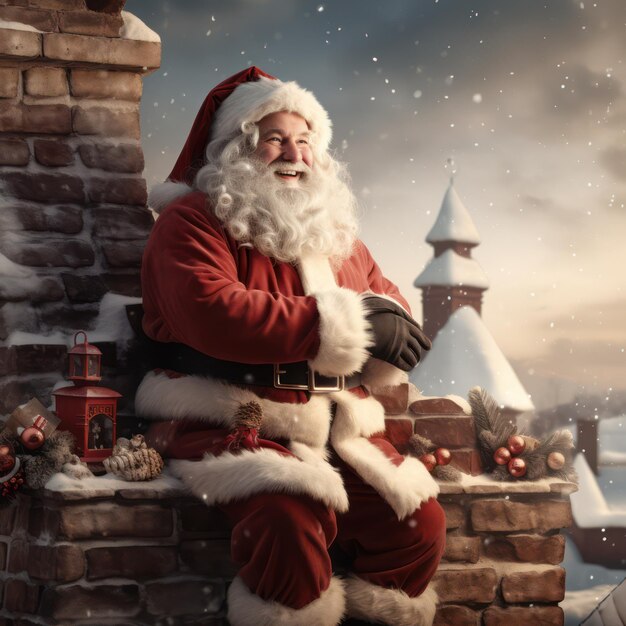 Santa Claus and gift in Chrismas day Generative AI