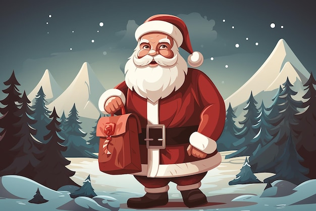 santa claus giving christmas gifts present cartoon vector illustration