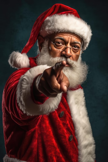 Santa Claus Giving a Finger Pointing at the Camera