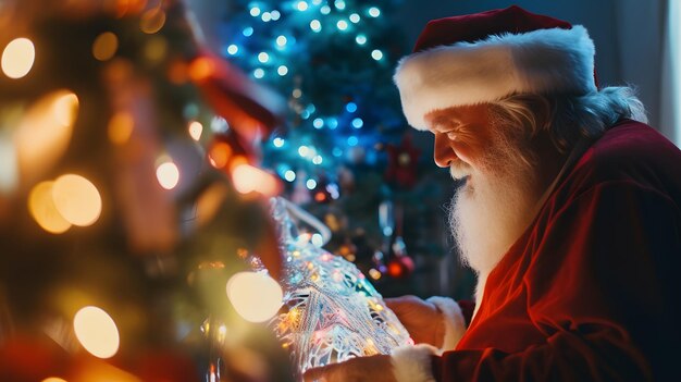 Photo santa claus giving gift to children