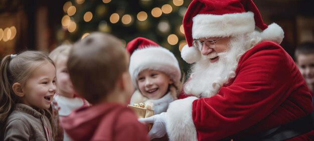 写真 サンタクロースが子供たちにプレゼントを与える クリスマス クリスマス ai