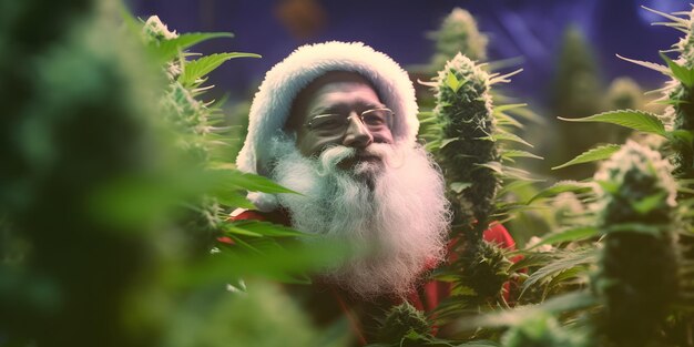 Santa Claus harvesting marijuana at Christmas