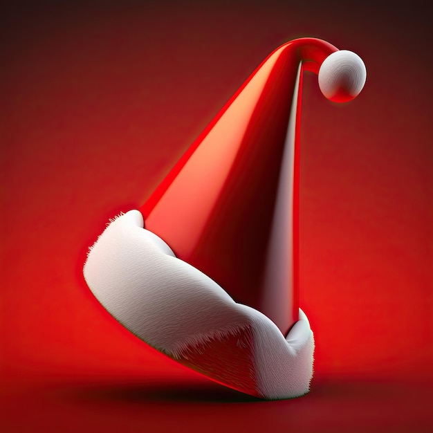 Santa Claus hat on red background Xmas symbol Generative AI