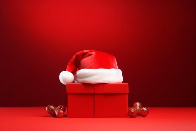 Santa claus hat on red gift box