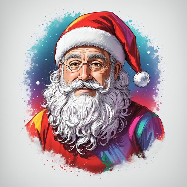 Santa claus head portrait rendered in a colourful style for tshirt design