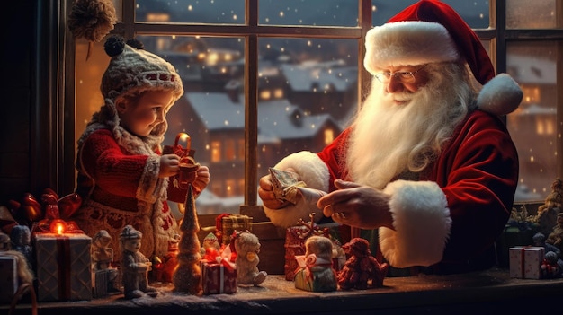 Santa claus in his office with a little girl