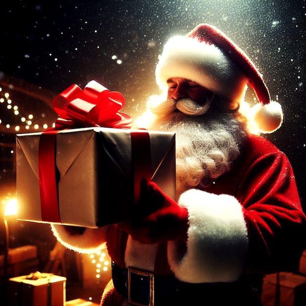 Santa claus hold a gift in Christmas