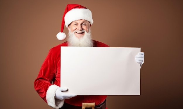 Santa Claus holding blank advertisement banner copy space