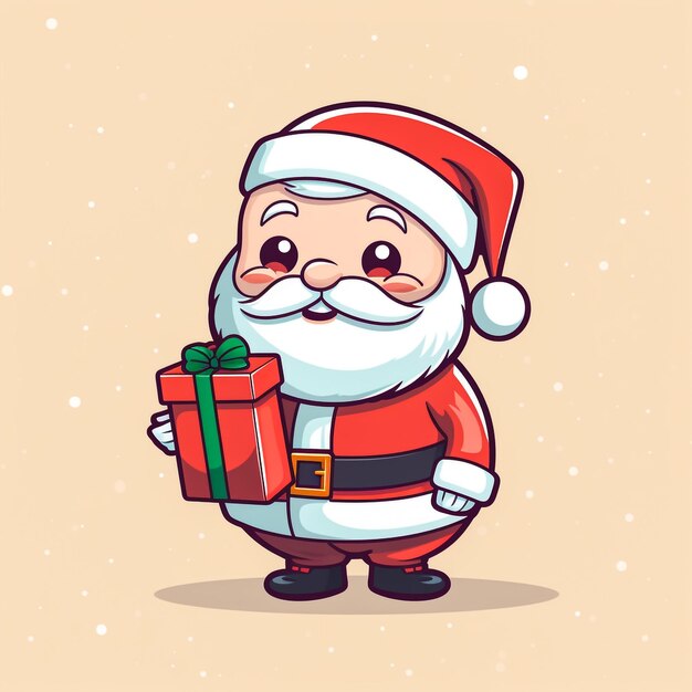 Photo santa claus holding christmas gift box present cartoon vector isolated illustration