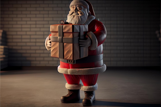 Santa claus holding a festive gift box merry christmas