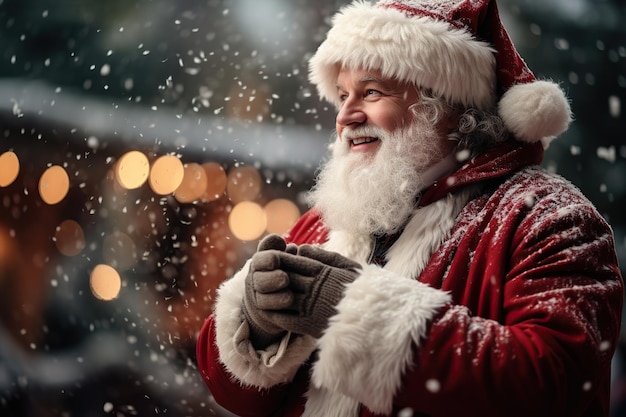 Santa Claus holding and giving gift AI Generated