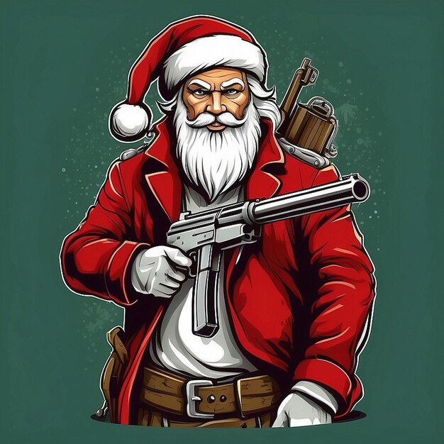 Photo santa claus holding a gun tshirt design created with ai