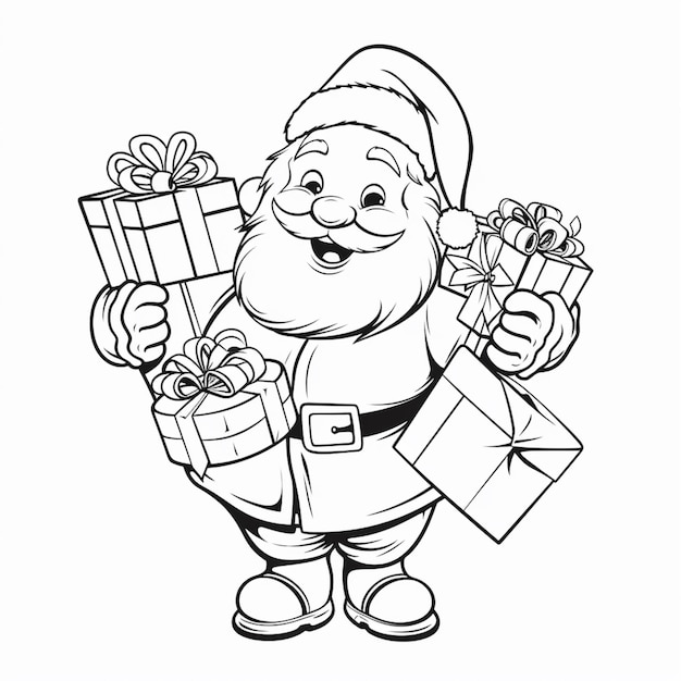 Photo santa claus holding presents coloring page generative ai