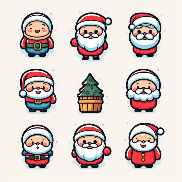 Photo santa claus icon set face of santa claus in red hat vector illustration