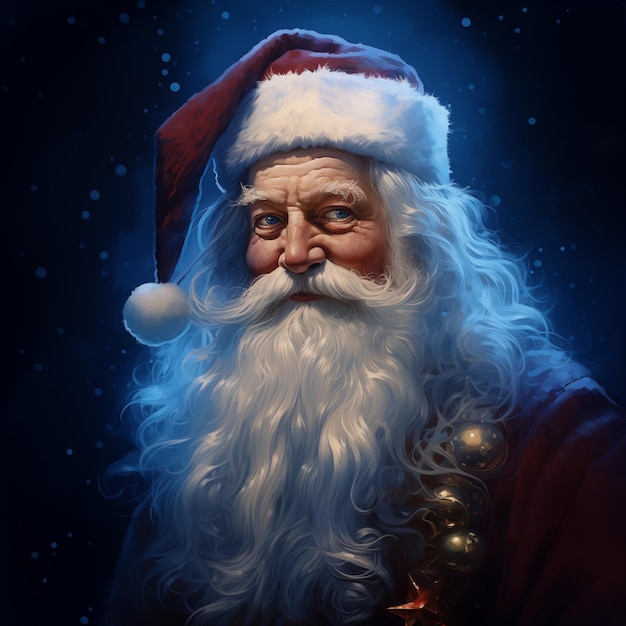 Santa Claus illustration with a big beard and wearing a red hat