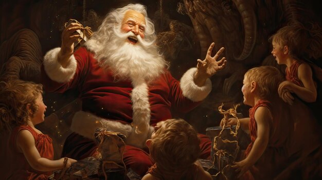 사진 산타클로스는 계절을 흥분으로 가득 채우는 가 따뜻한 전통입니다. 산타의 마법과 어린 시절의 기은 놀랍습니다. 축제의 놀라운 휴가 마법은 인공지능에 의해 생성됩니다.