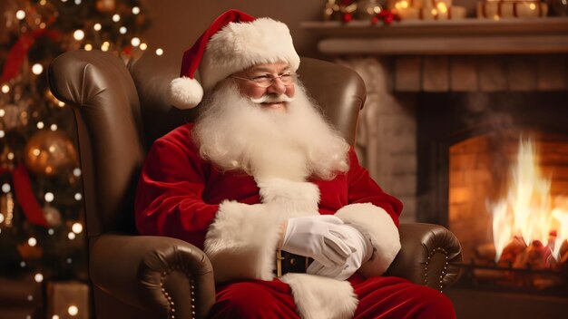 Santa Claus is getting ready for Christmas Santa Claus is smiling happily