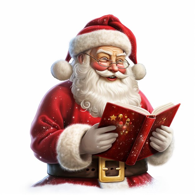 Photo a santa claus is reading a book by a white background