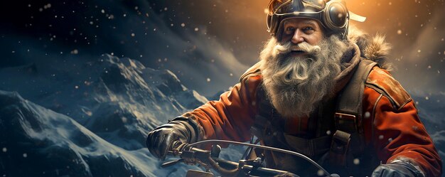 Photo santa claus is riding his bike to deliver presents on christmas eve