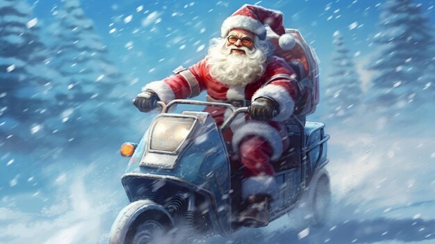 Santa Claus is riding an snowmobile Generative ai