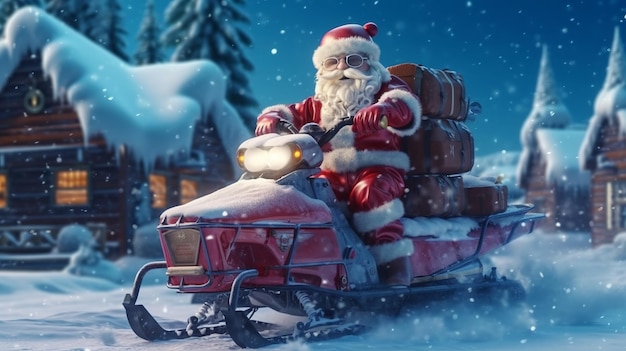 Santa Claus is riding an snowmobile Generative ai