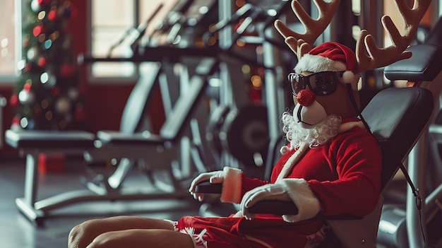 Foto un babbo natale è seduto su una sedia con un bastone di caramelle in mano