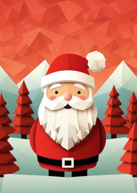 Santa Claus living in winter forest christmas greeting card illustration Generative Ai