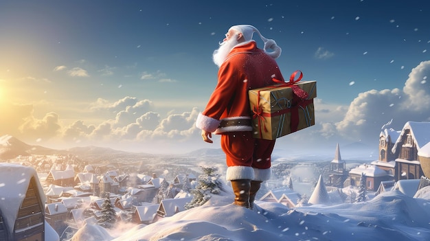 Santa claus looking at the city at christmas