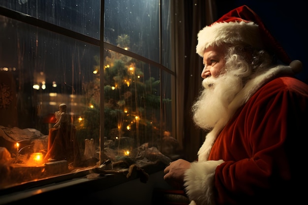 Santa claus looking out the window