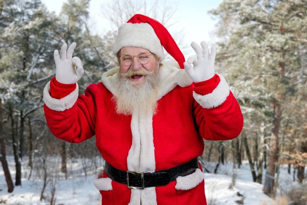 Santa Claus making ok sign with both hands.