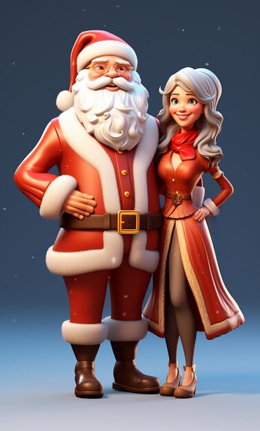 Santa Claus and Mrs Claus 3D cartoon character