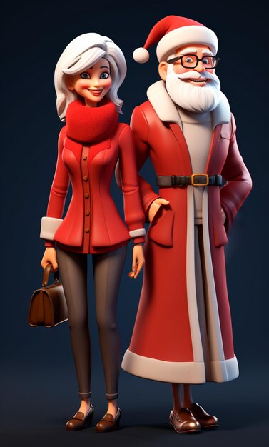 Santa Claus and Mrs Claus 3D cartoon character