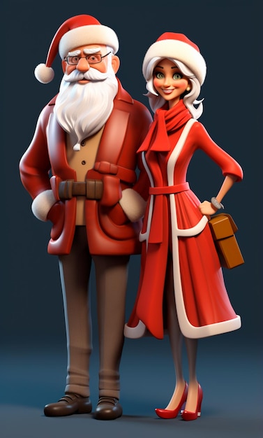 Santa Claus and Mrs Claus 3D cartoon character