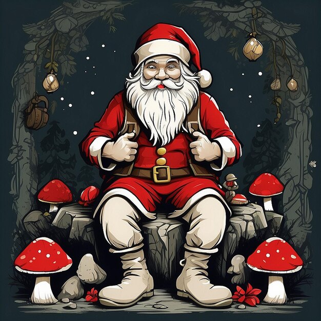 Santa claus and mushrooms Vector TShirt Design created with AI